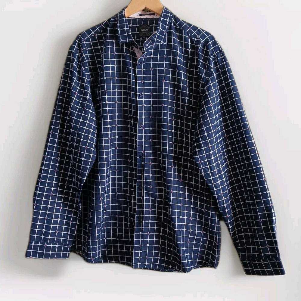 De Niko Milano Mens Check Button Down Shirt 2XL